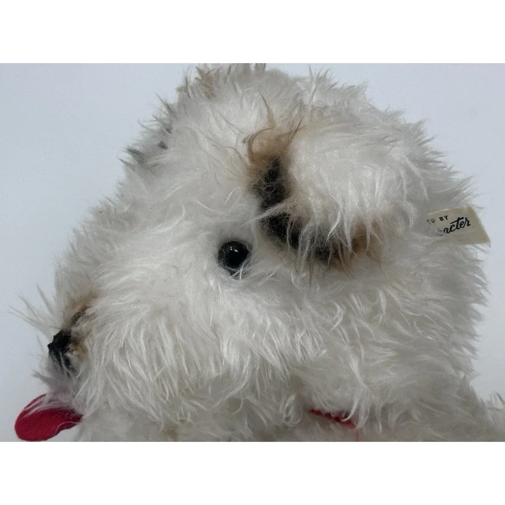 Vintage Character Novelty Co Fox Terrier Plush Dog Red Ribbon Collar 12 inches